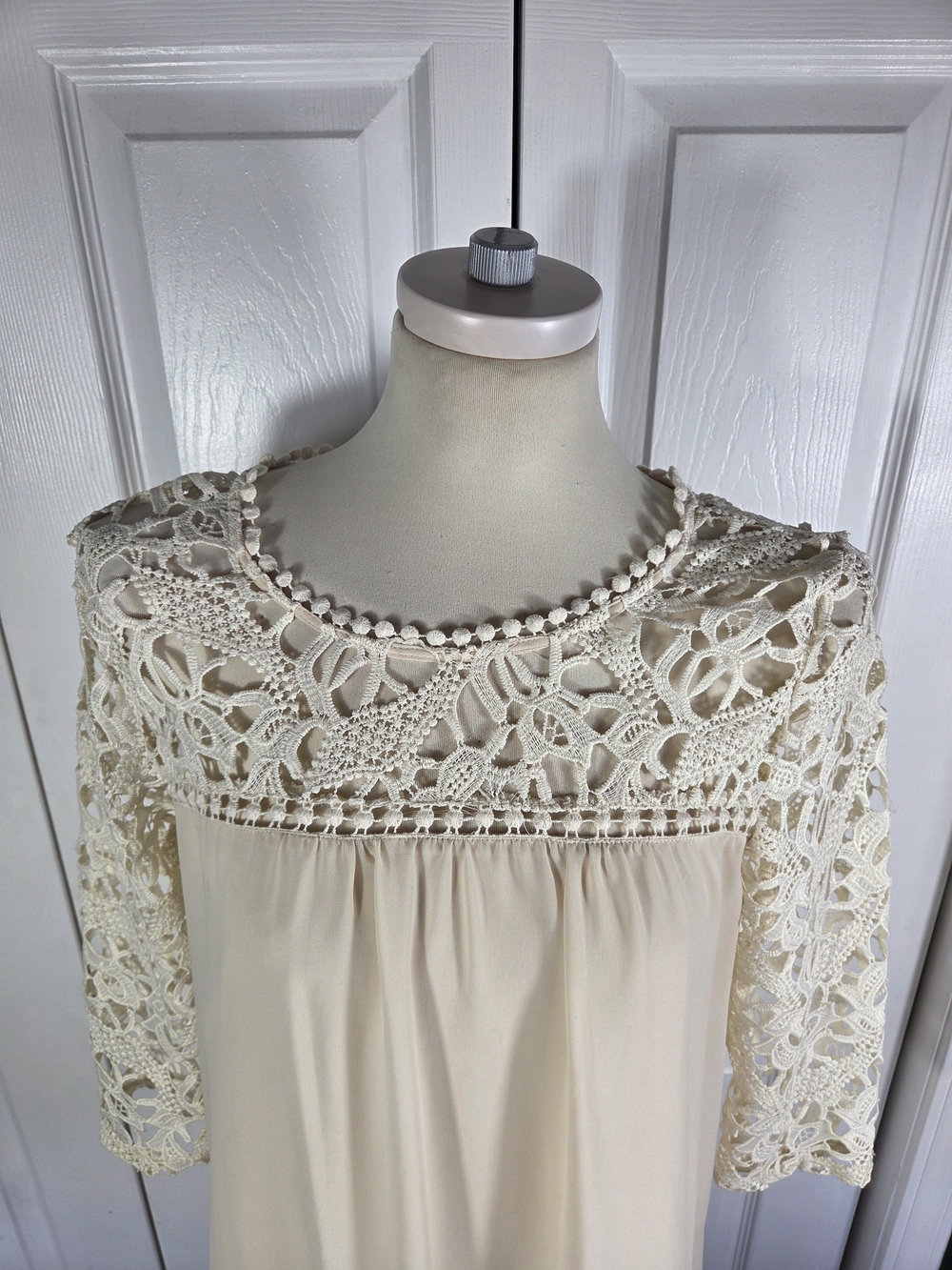 Blu Pepper Vintage Cream Lace Crochet Boho Shift Dress Womens Medium